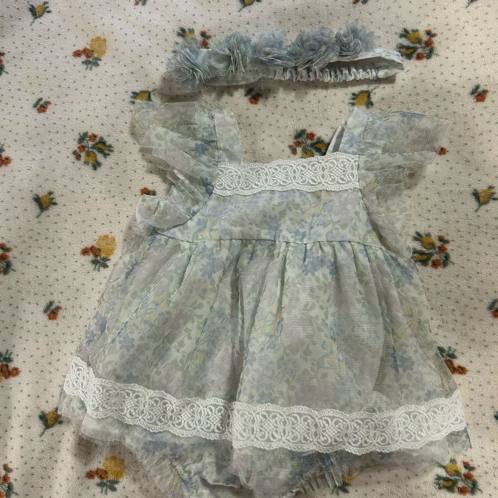 Floral Lace Baby Bubble with Headband